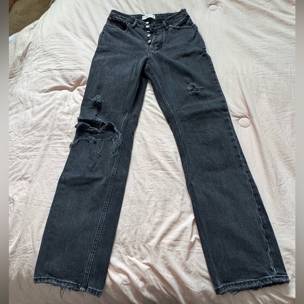 Abercrombie & Fitch Black Distressed Women Straight Leg Jeans